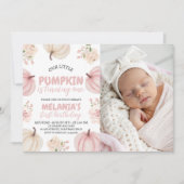 Photo Pumpkin First Birthday Invite Kaart (Voorkant)