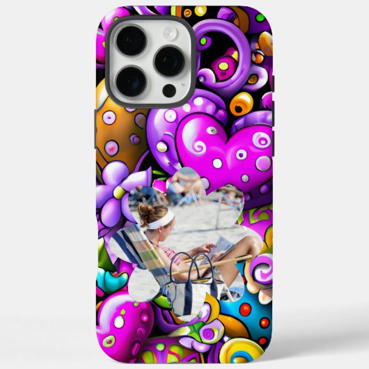 Photo Purple Abstract Hearts and Flowers Case-Mate iPhone Case (Achterkant)