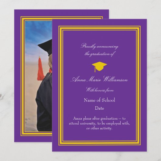 Photo - Purple Proudly Announcing Graduation Kaart (Voorkant / Achterkant)