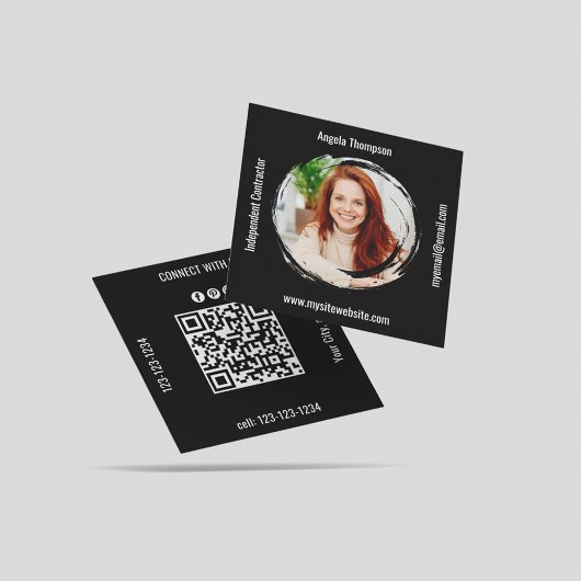 Photo QR Code Black Connect with Me Business Vierkante Visitekaartje