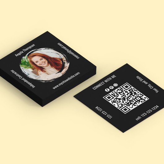 Photo QR Code Black Connect with Me Business Vierkante Visitekaartje