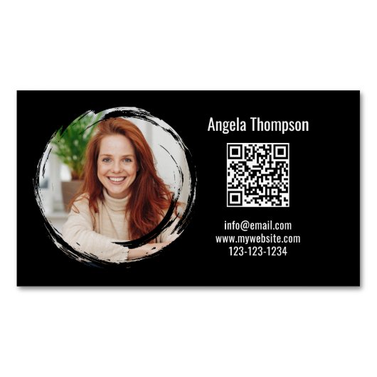 Photo QR Code Black Magnetic  Magnetisch Visitekaartje (Voorkant)