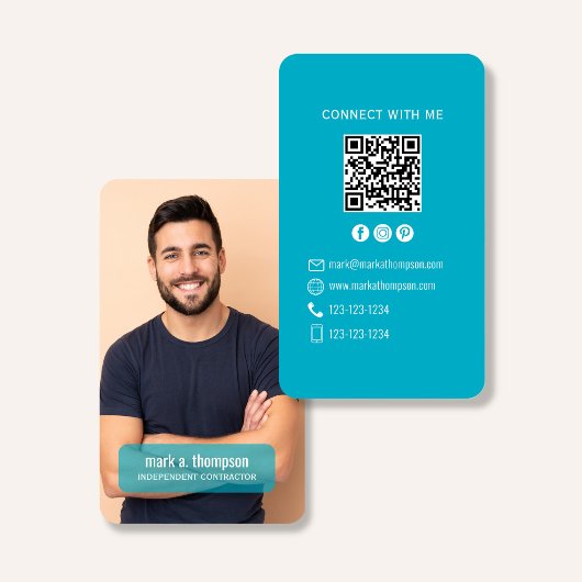 Photo QR Code Connect With Me Teal Modern Visitekaartje