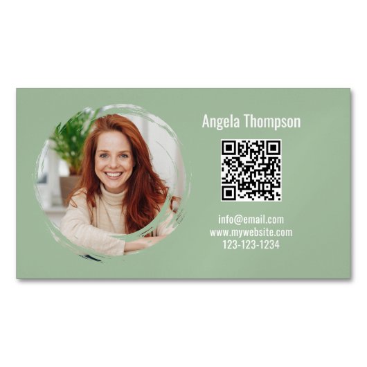 Photo QR Code Green Modern Magnetic Magnetisch Visitekaartje (Voorkant)