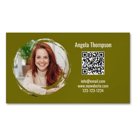 Photo QR Code Green Modern Magnetic Magnetisch Visitekaartje (Voorkant)