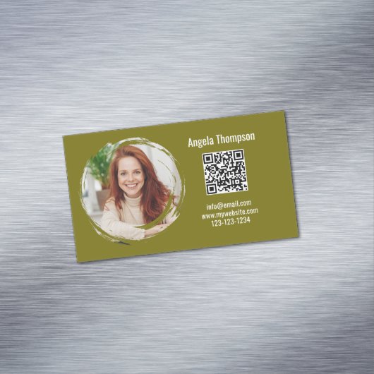 Photo QR Code Green Modern Magnetic Magnetisch Visitekaartje (Voorbeeld)