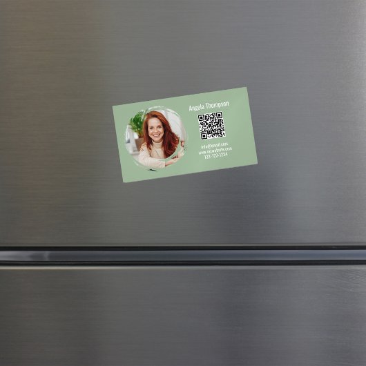 Photo QR Code Green Modern Magnetic  Magnetisch Visitekaartje