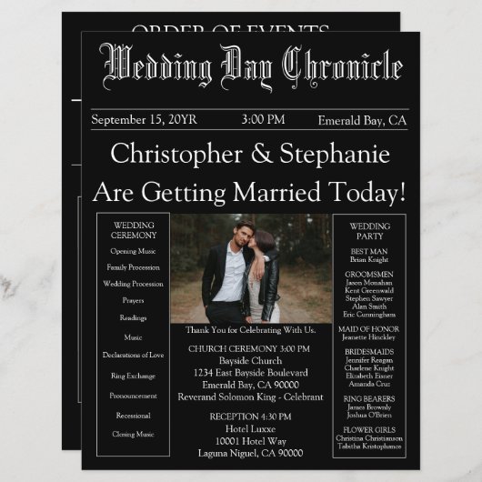 Photo QR Code Minimalist Newspaper Wedding Program (Voorkant / Achterkant)