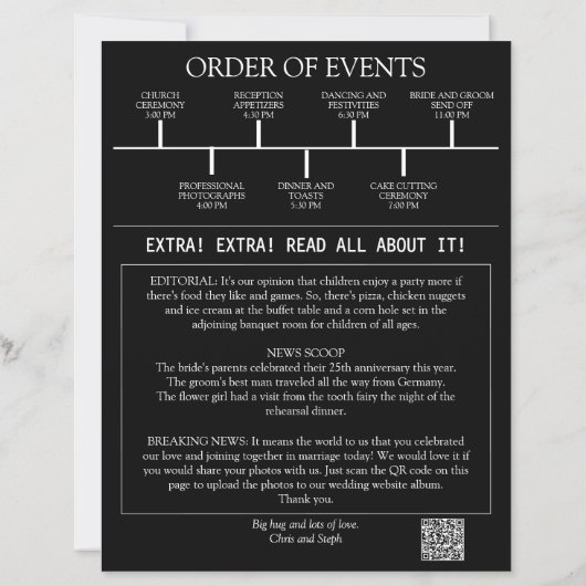 Photo QR Code Minimalist Newspaper Wedding Program (Achterkant)