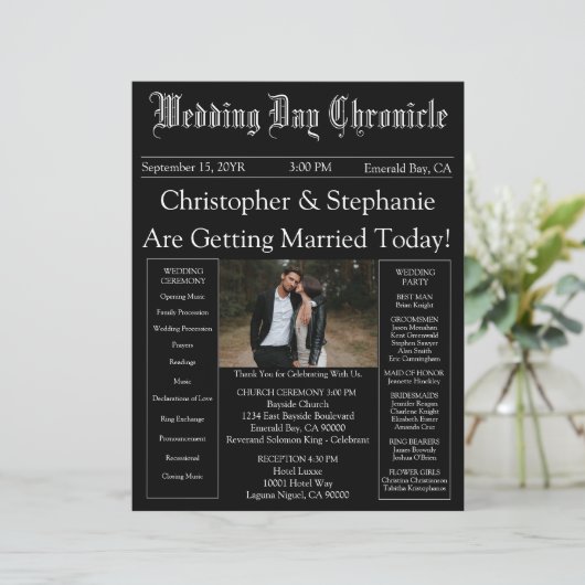 Photo QR Code Minimalist Newspaper Wedding Program (Staand voorkant)