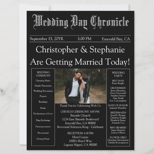 Photo QR Code Minimalist Newspaper Wedding Program (Voorkant)
