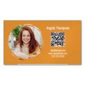 Photo QR Code Orange Modern Magnetic Magnetisch Visitekaartje (Voorkant)