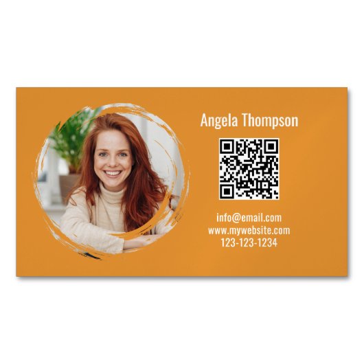 Photo QR Code Orange Modern Magnetic  Magnetisch Visitekaartje (Voorkant)
