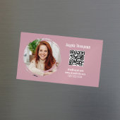Photo QR Code Pink Modern Magnetic Magnetisch Visitekaartje