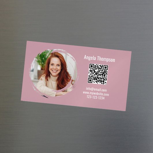 Photo QR Code Pink Modern Magnetic  Magnetisch Visitekaartje