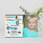 Photo Race Car • 6th Birthday Racing Party Kaart (Staand voorkant)