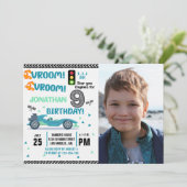 Photo Race Car • 9th Birthday Boy Kaart (Staand voorkant)