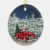 PHOTO Red Boerderij Truck Kerstmis Waterverf Keramisch Ornament (Links)