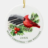 PHOTO Red Cardinaal Holly Berry Kerstfeestdag C Keramisch Ornament (Voorkant)