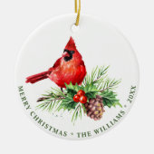 PHOTO Red Cardinaal Holly Berry Kerstfeestdag Keramisch Ornament (Voorkant)