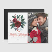 PHOTO Red Floral kerstfeestdag Magnetische Kaart (Voorkant / Achterkant)