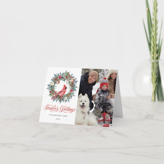 PHOTO Red Kardinaal Wreate Kerstfeestdag Kaart (Voorkant)