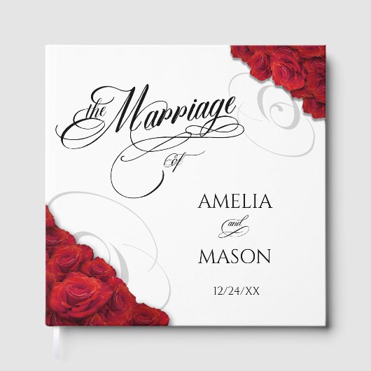 Photo Red Roses Calligraphy Script Square Wedding Gastenboek (Voorkant)