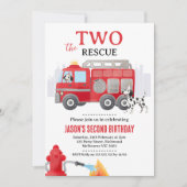 Photo Red Two The Rescue Fire Engine 2nd Birthday Kaart (Voorkant)