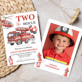 Photo Red Two The Rescue Fire Truck Birthday Kaart