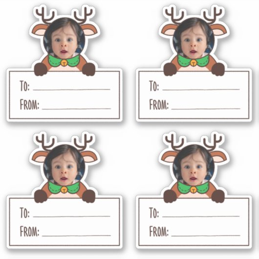 Photo Reindeer Gift Tag Sticker (Voorkant)
