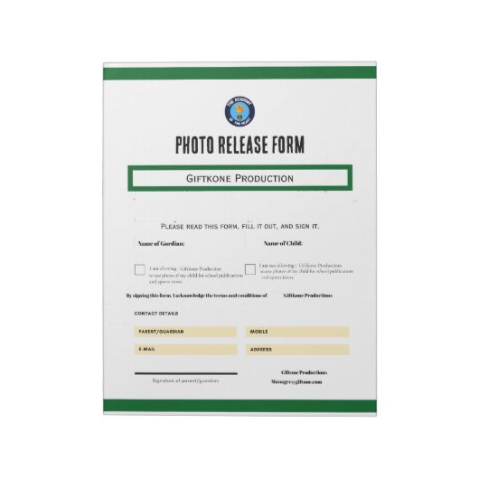 Photo Release Form Notepad Notitieblok (Linkerzijde)