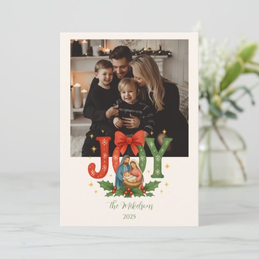 Photo Religious Nativity Christmas Feestdagenkaart (Staand voorkant)