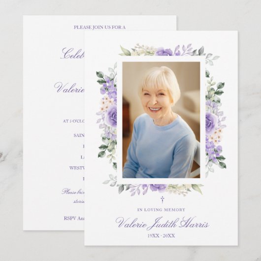 Photo Remembrance Service Dear Ones Purple Shades Kaart (Voorkant / Achterkant)