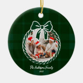 Photo Retro Green Plaid Whimsical Christmas Keramisch Ornament (Voorkant)