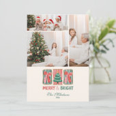 Photo Retro Merry & Bright Christmas Feestdagenkaart (Staand voorkant)