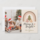 Photo Retro Neutral Rainbow Merry & Bright  Feestdagenkaart (Voorkant)