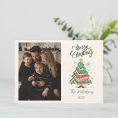 Photo Retro Pastel Christmas Tree Feestdagenkaart (Staand voorkant)