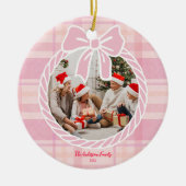 Photo Retro Pink Plaid Whimsical Holiday  Keramisch Ornament (Voorkant)