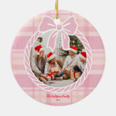 Photo Retro Pink Plaid Whimsical Holiday  Keramisch Ornament (Achterkant)