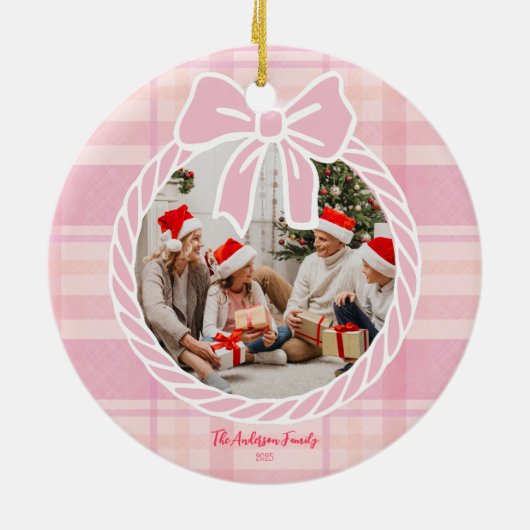 Photo Retro Pink Plaid Whimsical Holiday  Keramisch Ornament (Achterkant)