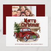 PHOTO Retro Rustic Red Truck-kerstgroet Feestdagenkaart (Voorkant / Achterkant)