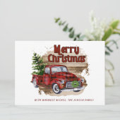 PHOTO Retro Rustic Red Truck-kerstgroet Feestdagenkaart (Staand voorkant)