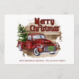 PHOTO Retro Rustic Red Truck-kerstgroet Feestdagenkaart