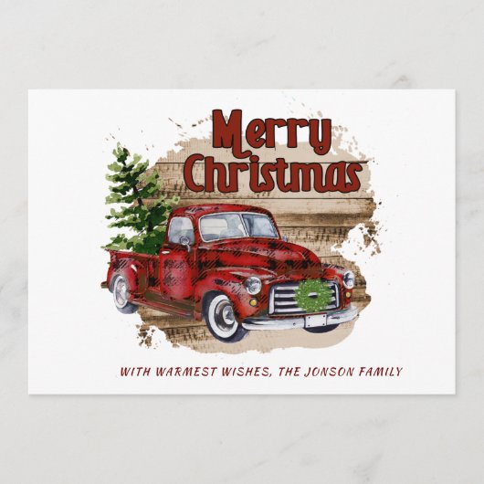 PHOTO Retro Rustic Red Truck-kerstgroet Feestdagenkaart (Voorkant)