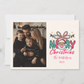 Photo Retro Santa Merry Christmas Coquette Bow Feestdagenkaart (Voorkant)