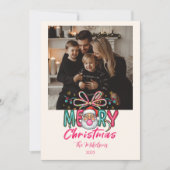 Photo Retro Santa Merry Christmas Coquette Bow Feestdagenkaart (Voorkant)