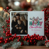 Photo Retro Santa Merry Christmas Coquette Bow Feestdagenkaart