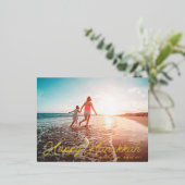 Photo Retro Script Happy Hanukkah Folie Feestdagen Briefkaart (Staand Voorkant)