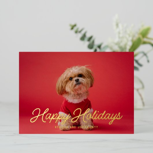 Photo Retro Script Prettige feestdagen Gold (Staand Voorkant)