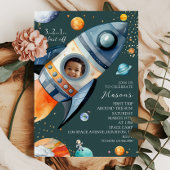 Photo Rocket First Trip Around the Sun Space B-day Kaart